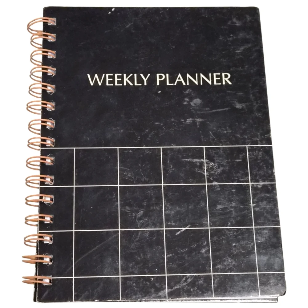 Weekly Planner Spiral Bound Undated Black Minimal Grid Notebook New Unused